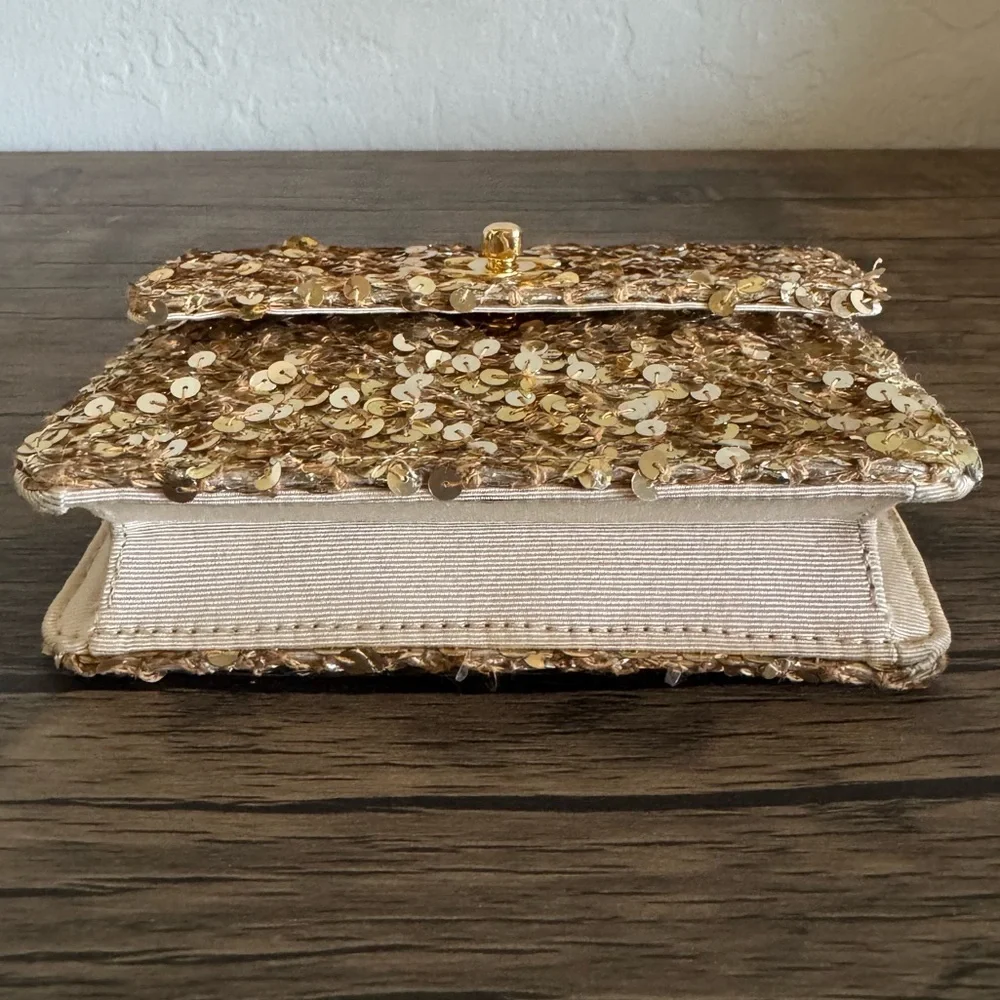 Vintage Chanel Micro Half Flap bag in gold sequin, ribbed satin, gold hardware